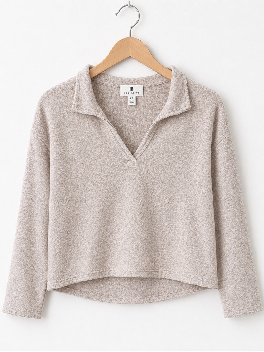 Socialite Light Taupe V-Neck Cozy Pullover
